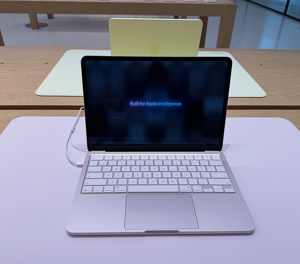 MacBook Neo автономность: ноутбук в цвете Blush на рабочем столе